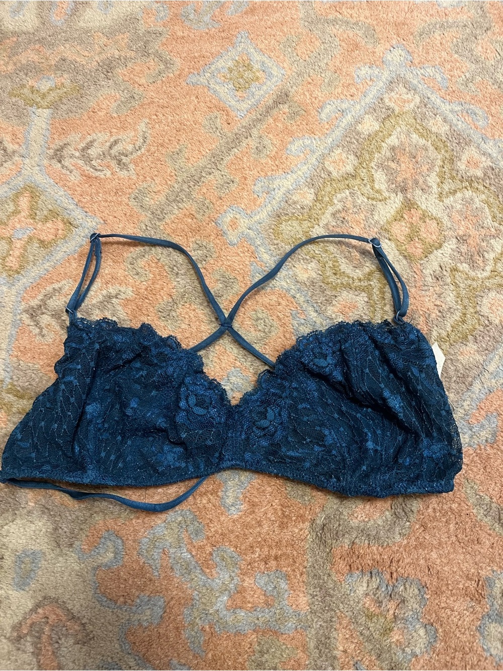 Free People Navy Lace Bralette with Crisscross Back